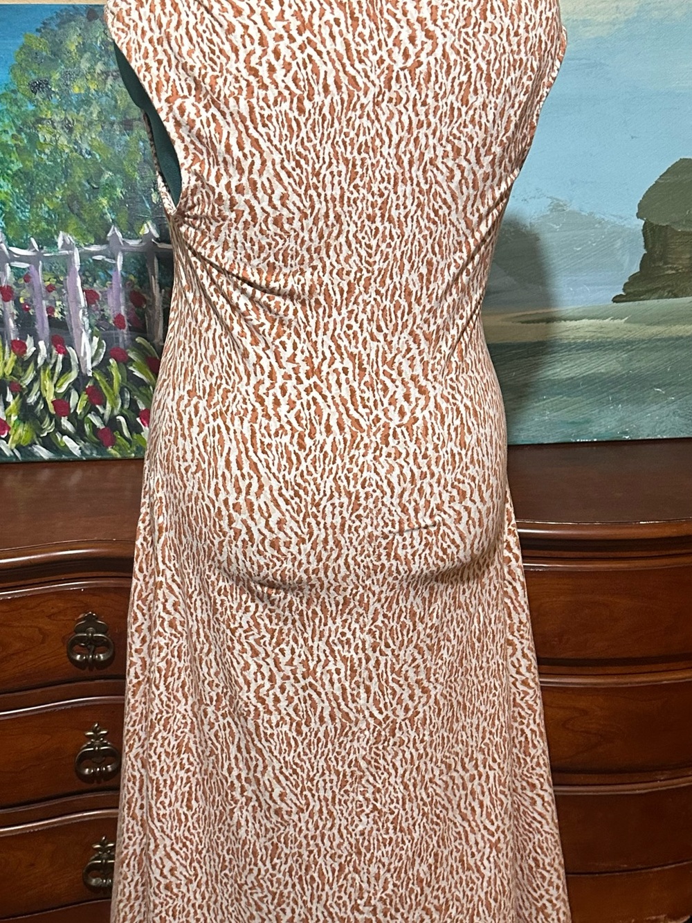 Old Navy Large Sleeveless Peach Print A-Line Midi Dress - Picture 5 of 12